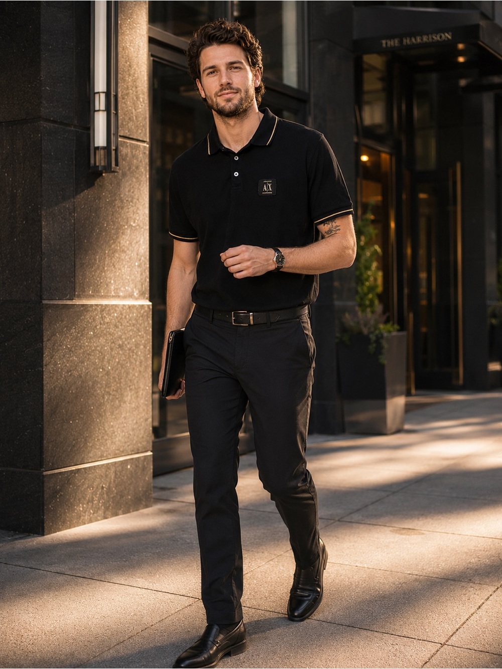 Armani Exchange A|X Icon Men’s Black Gold Polo XXL Fits L/XL | Like New